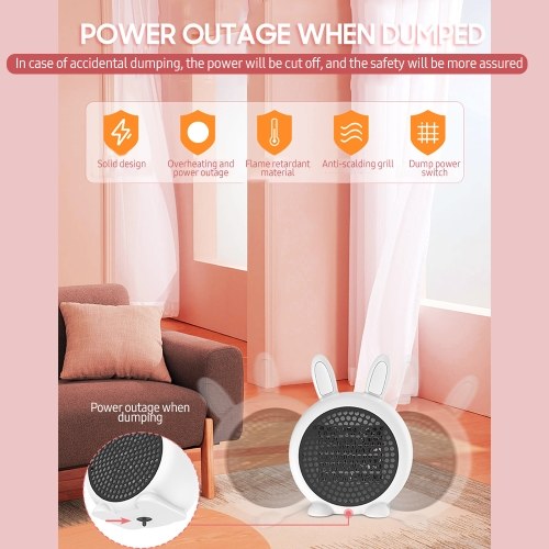 

Mini Rabbit Design Small Portable 800W Electric Space Heater Tip-Over Switch and Overheat Protection Sensor Low High Grade Usded in Room Office Working Desk Kitchen Den Pink US