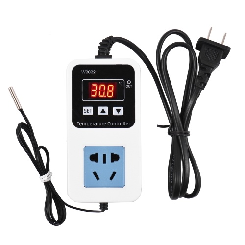 110-220V 10A 1500W Electronic Temperature Controller Outlet Wall Mounted Intelligent Digital Display Temperature Control Switch with Waterproof Sensor 