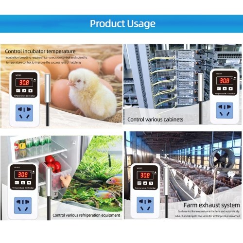110-220V 10A 1500W Electronic Temperature Controller Outlet Wall Mounted Intelligent Digital Display Temperature Control Switch with Waterproof Sensor 