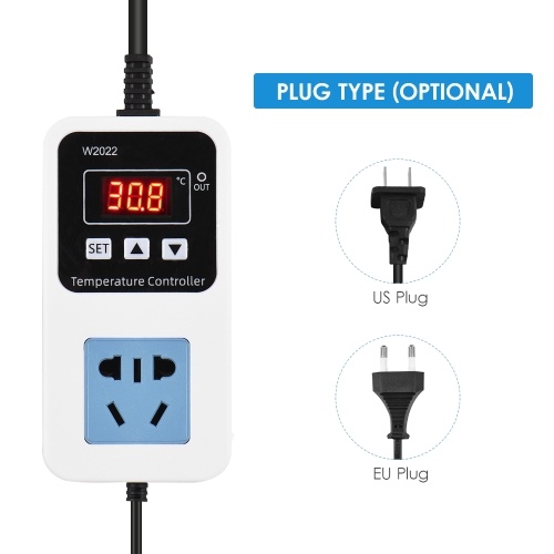 110-220V 10A 1500W Electronic Temperature Controller Outlet Wall Mounted Intelligent Digital Display Temperature Control Switch with Waterproof Sensor 