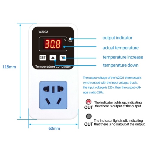 110-220V 10A 1500W Electronic Temperature Controller Outlet Wall Mounted Intelligent Digital Display Temperature Control Switch with Waterproof Sensor 
