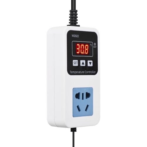 110-220V 10A 1500W Electronic Temperature Controller Outlet Wall Mounted Intelligent Digital Display Temperature Control Switch with Waterproof Sensor 