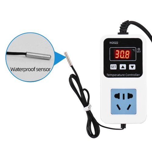 110-220V 10A 1500W Electronic Temperature Controller Outlet Wall Mounted Intelligent Digital Display Temperature Control Switch with Waterproof Sensor 