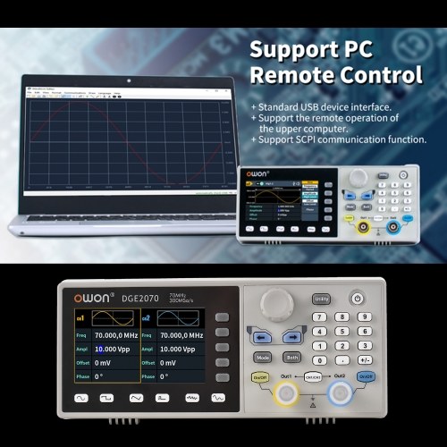 

Owon DGE2070 Цифровой запоминающий осциллограф Двухканальный осциллометр Генератор сигналов произвольной формы 3,6-дюймовый ЖК-дисплей 2CH 70MHz 300MS/s