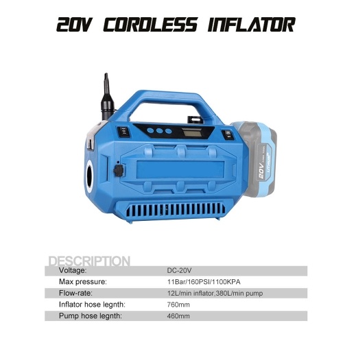 

Tire Inflator Air Compressor, 160 PSI Car Tire Pump with 2 Power Supply (12V DC & 20V Battery), Inflation & Deflation Modes, Dual Powerful Motors, Digital Pressure Gauge