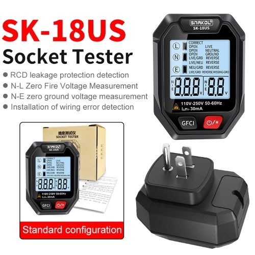 Intelligent Socket Tester Handheld Voltage Tester RCD Leakage Detection Tool LCD Display with Voice Broadcast Automatic Shutdown Function for Home Office and Industrial Use 