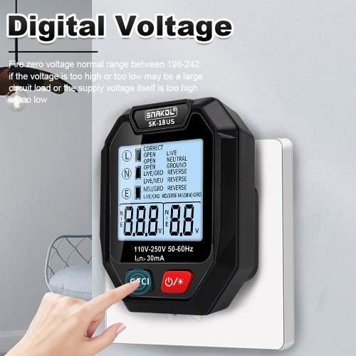 Intelligent Socket Tester Handheld Voltage Tester RCD Leakage Detection Tool LCD Display with Voice Broadcast Automatic Shutdown Function for Home Office and Industrial Use 