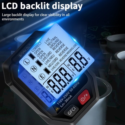Intelligent Socket Tester Handheld Voltage Tester RCD Leakage Detection Tool LCD Display with Voice Broadcast Automatic Shutdown Function for Home Office and Industrial Use 