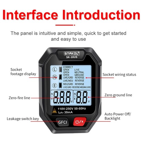Intelligent Socket Tester Handheld Voltage Tester RCD Leakage Detection Tool LCD Display with Voice Broadcast Automatic Shutdown Function for Home Office and Industrial Use 