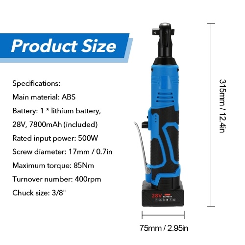 

28V Multifunctional Cordless Rechargeable Electric Wrench 3/8 Inch Right Angle Electric Ratchet Wrenches with LED Light