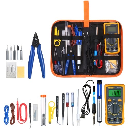 Einstellbare Temperatur Lötkolben Kit 110V 60W Digital Multimeter Lötspitzen Entlötpumpe Cutter Lötdraht