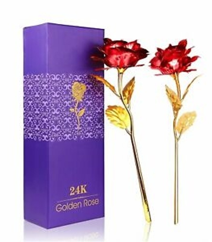 

2шт позолоченный цветок розы 24K позолоченный подарок на день Святого Валентина навсегда красный цвет