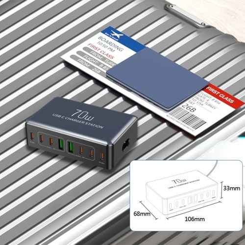 70W 8 Ports USB Type-C Charger Quick Charge Desktop Charging Station For Smart Phone Headphone Watch PD20W Fast Charger Hub 