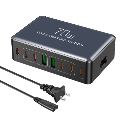 70W 8 Ports USB Type-C Charger Quick Charge Desktop Charging Station For Smart Phone Headphone Watch PD20W Fast Charger Hub 
