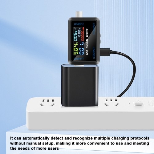 Multi-function USB Voltage Current Test Meter Digital IPS Display Capacity Tester Power Tester Digital Voltmeter Electrical Appliances Detection Device Support 9 Groups of Measurement Data Storage Function 