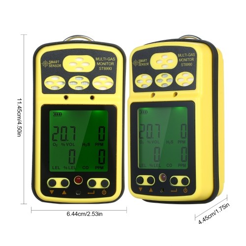 SMART SENSOR  ST8990 Multi Gas Monitor Rechargeable 4 in 1 O₂ LEL CO H₂S Gas Detector Tester Sensor with Backlight Alarm Function LCD Display 