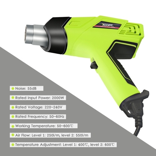 

2000W 220~240V Hot Air Gun Portable Handheld Heat Gun Heat Shrink Gun Blower with 3 Nozzles 50~600℃ Temperature Adjustable Industrial-grade Heat Tool for Shrink Wrapping Soldering