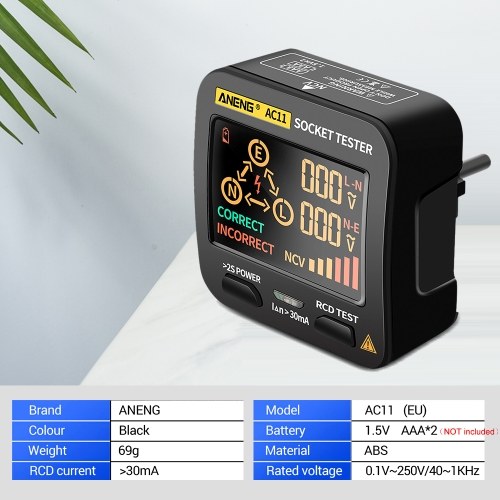 ANENG AC11 Socket Tester Electric Leakage Detector LCD Display 