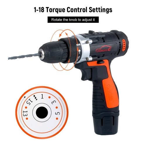 

12V Cordless Drill / Driver Kit 1400rpm Variable Speed Polisher Car Buffer Waxer Set with Light Rechargeable Power Screwdriver with 5 Bits 1 Polishing Pad