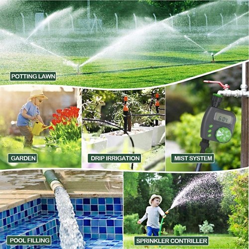 

Digital Irrigation Timer Garden Watering Controller Programmable Single-Outlet Hose Faucet Watering Timer IP4 Waterproof Rain Delay Auto & Manual Mode for Garden Lawn