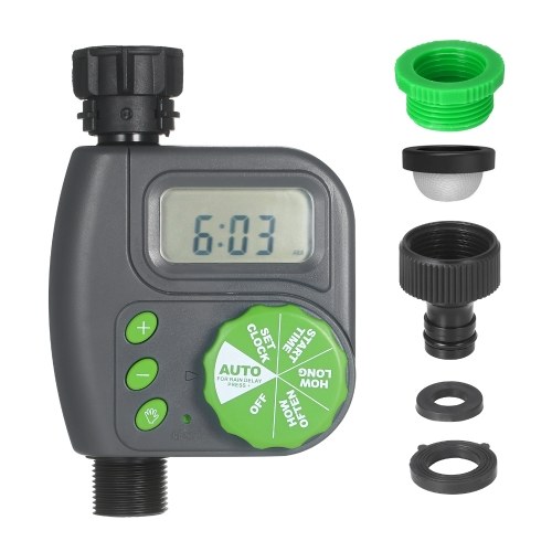 Digital Irrigation Timer Garden Watering Controller Programmable Single-Outlet Hose Faucet Watering Timer IP4 Waterproof Rain Delay Auto & Manual Mode for Garden Lawn