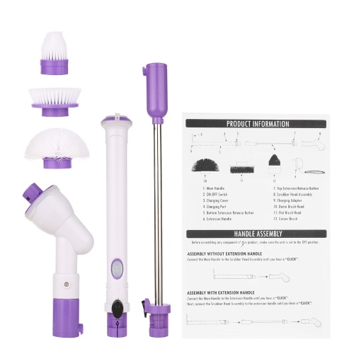 

Electric Spin Brush Cordless Rechargeable Bathroom Cleaning Brush Multi-functional with Replaceable Brush Heads and Extension Handle