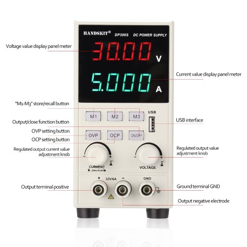 

HANDSKIT DP306S Direct Current Stabilized Powersupply Four Digital LED Voltage Current Display OVP OCP OTP Function 0-32V Voltage Continuous Adjustable Maintenance Utility Tool
