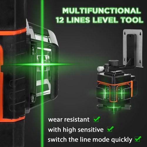 

KKmoon Multifunctional 3D 12 Lines Self-leveling Level Tool with 1.5M 3 Heights Adjustable Alloy Extension Bar Tripod Stand with Carrying Bag