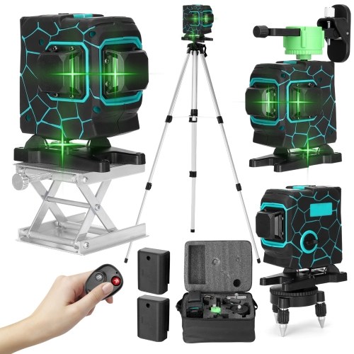 Outil multifonctionnel de niveau laser 3D 12 lignes Lignes horizontales verticales avec fonction d'auto-nivellement à 3 ° avec barre d'extension en alliage réglable sur 3 hauteurs de 1,5 m