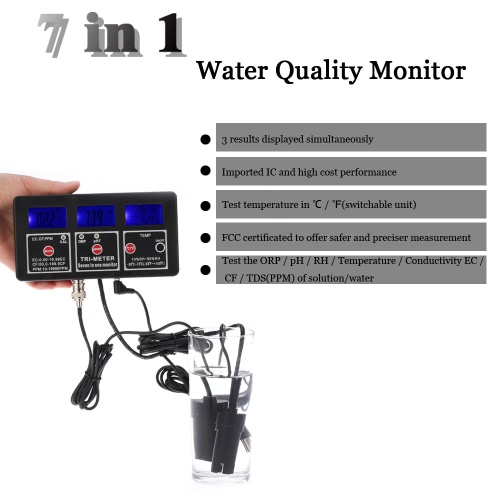 

New Professional 7 in 1 Multi-parameter Water Testing Meter Digital LCD Multi-function Water Quality Monitor ORP / pH / RH / EC / CF / TDS(PPM) / TEMP Multiparameter Water Quality Tester