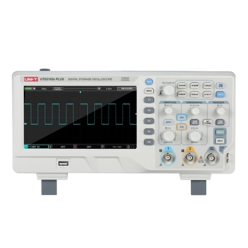 Oscilloscope numérique UNI-T 2-CH avec écran LCD 7 pouces Scopemeter avec bande passante 100 MHz 2 canaux 500MS / S Taux d'échantillonnage en temps réel 64kpts Stockage de profondeur Prise UE