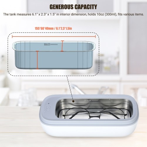 

KKmoon Ultrasonic Cleaner Compact Ultrasound Wave Jewelry Cleaner Cleaning Machine 40kHz 300ML Low Noise Auto-Off for Glasses Watch Ring