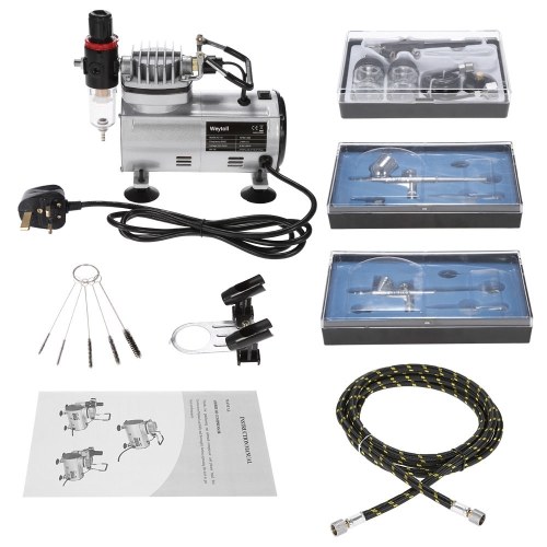 

Weytoll Professional Airbrush Air Compressor Kit Dual-Action Hobby Nail Art Paint Spraying Air Brush Set with Cleaning Brush