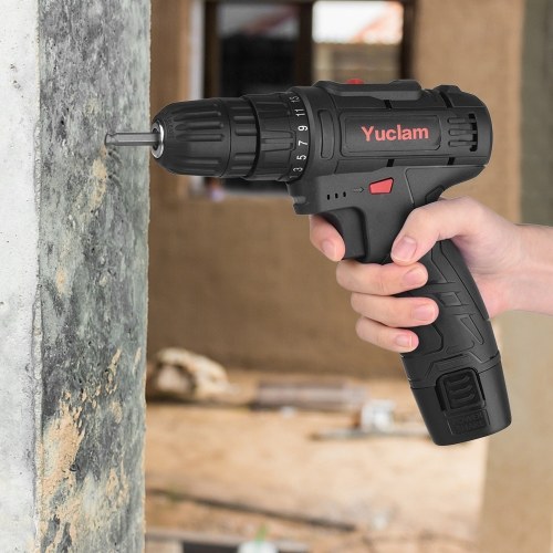 

12V Cordless Screwdriver Yuclam Electric Screwdriver Two-Speed Rechargeable Drill with LED Light 25+1 Torque 3/8 Inch Chuck 50Nm Power Driver for Furniture Assembly Home DIY Project