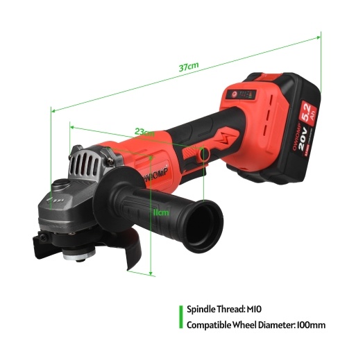 

20V Cordless Angle Grinder Electric Angle Grinder Tool 100mm 10000RPM Brushless Motor 2-Position Adjustable Auxiliary Handle Storage Bag Handheld Electric Grinder