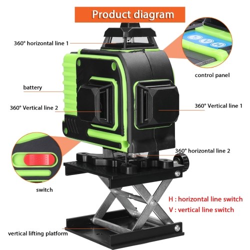 

Multifunctional 16 Lines Laser Level 3° Self-leveling Function Leveling Tool Omnidirectional Ground and Wall Sticker with Vertical Horizontal Oblique Line