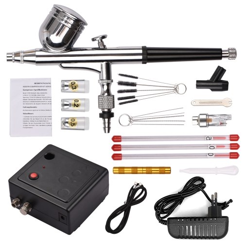 Mini Airbrush-Kit mit Airbrush-Reinigungsset Austauschbare Nadeln 0,2 mm 0,3 mm 0,5 mm Schwerkraft-Feed Airbrush-Stift für Make-up-Kunsthandwerk Nägel Kuchen dekorieren Modellierwerkzeug