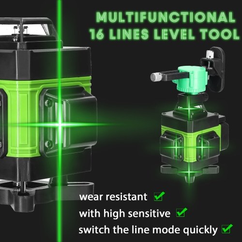 Multifunktionales 4D 16 Linien Laser Level 3° Selbstnivellierende Maschine USB wiederaufladbare Lithium Batterie Nivellierung Werkzeug mit 1,2M 3-Heights einstellbare Legierung Verlängerung Bar Stativ Stand