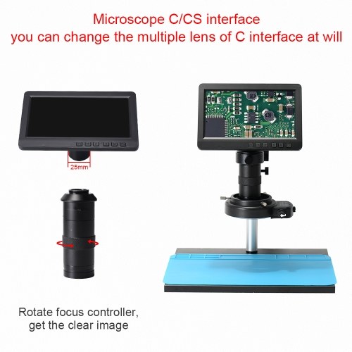 26MP 1080P 7 Inch LCD Video Microscope with 150X C Mount Lens Electronic Microscope Camera with Metal Stand Adjustable LED Rings Light Professional Repairs Tools 
