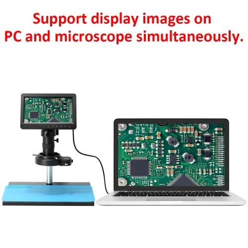 26MP 1080P 7 Inch LCD Video Microscope with 150X C Mount Lens Electronic Microscope Camera with Metal Stand Adjustable LED Rings Light Professional Repairs Tools 