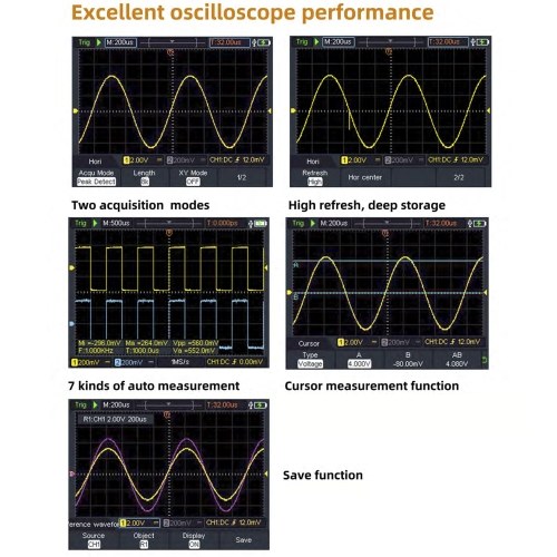 OWON HDS2202S 3 in 1 Handheld Digital Oscilloscope Multimeter Waveform Generator 200MHz 1GSa/s Dual Channels Oscilloscope True RMS 20000 Counts Multi Tester 3.5-inch Color LCD Rechargeable Type-C Interface 