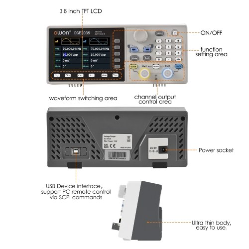 Owon DGE2035 Digital Storage Oscilloscope Dual Channel Arbitrary Waveform Generator 3.6-inch LCD Display 2CH 35MHz 125MS/s 