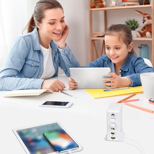 65W 6 Ports USB C Charging Station Multiports Hub Portable PD3.0 & QC3.0 Fast USB C Wall Charger for Smartphone Tablet and More 