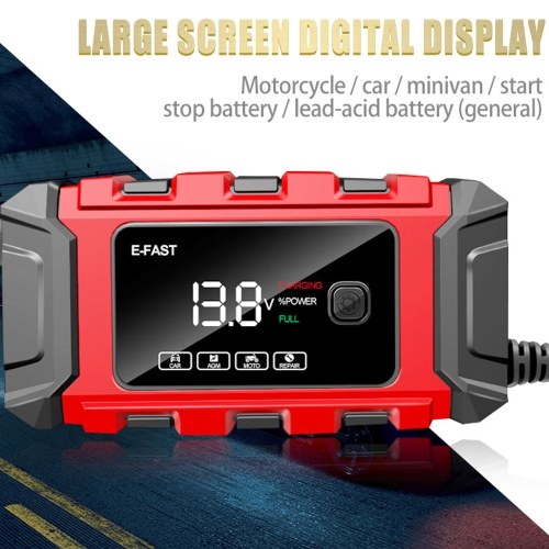 E-FAST Car Battery Chargers 12V/6A Full Automatic Battery Chargers Maintainer Portable Trickle Chargers Battery Desulfator for Car Motorcycle Leadacid Battery 