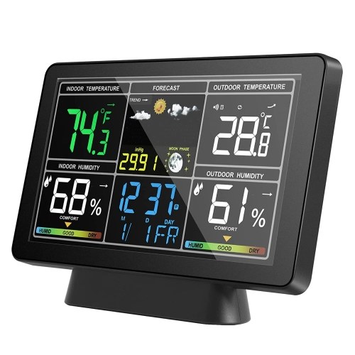 Color Screen Smart Weather Station, Temperature and Humidity Meter Weather Clock with Moon Phase Display, Atmospheric Pressure Display, Radio Time Automatic Calibration Function (WWVB DCF MSF, with DST Function)