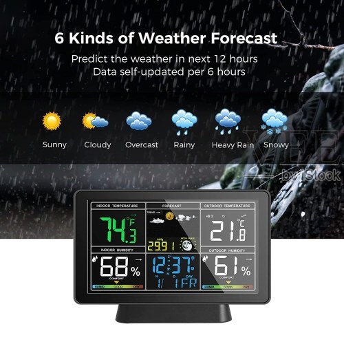 Color Screen Smart Weather Station, Temperature and Humidity Meter Weather Clock with Moon Phase Display, Atmospheric Pressure Display, Radio Time Automatic Calibration Function (WWVB DCF MSF, with DST Function)
