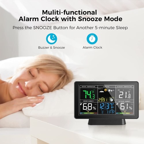 Color Screen Smart Weather Station, Temperature and Humidity Meter Weather Clock with Moon Phase Display, Atmospheric Pressure Display, Radio Time Automatic Calibration Function (WWVB DCF MSF, with DST Function)