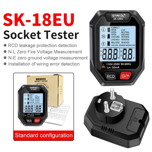 Intelligent Socket Tester Handheld Voltage Tester RCD Leakage Detection Tool LCD Display with Voice Broadcast Automatic Shutdown Function for Home Office and Industrial Use 