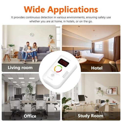 Carbon Monoxide Detector Electrochemical Sensor Carbonic Oxide Detector Digital Display Sound and Light Alarm LED Indicator Light Functions 