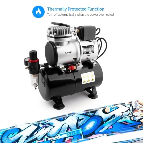 

KKmoon Professional 1/6 HP Piston Airbrush Compressor Oil-less Quiet High-pressure Pump Tattoo Manicure Spraying Air Compressor with Tank